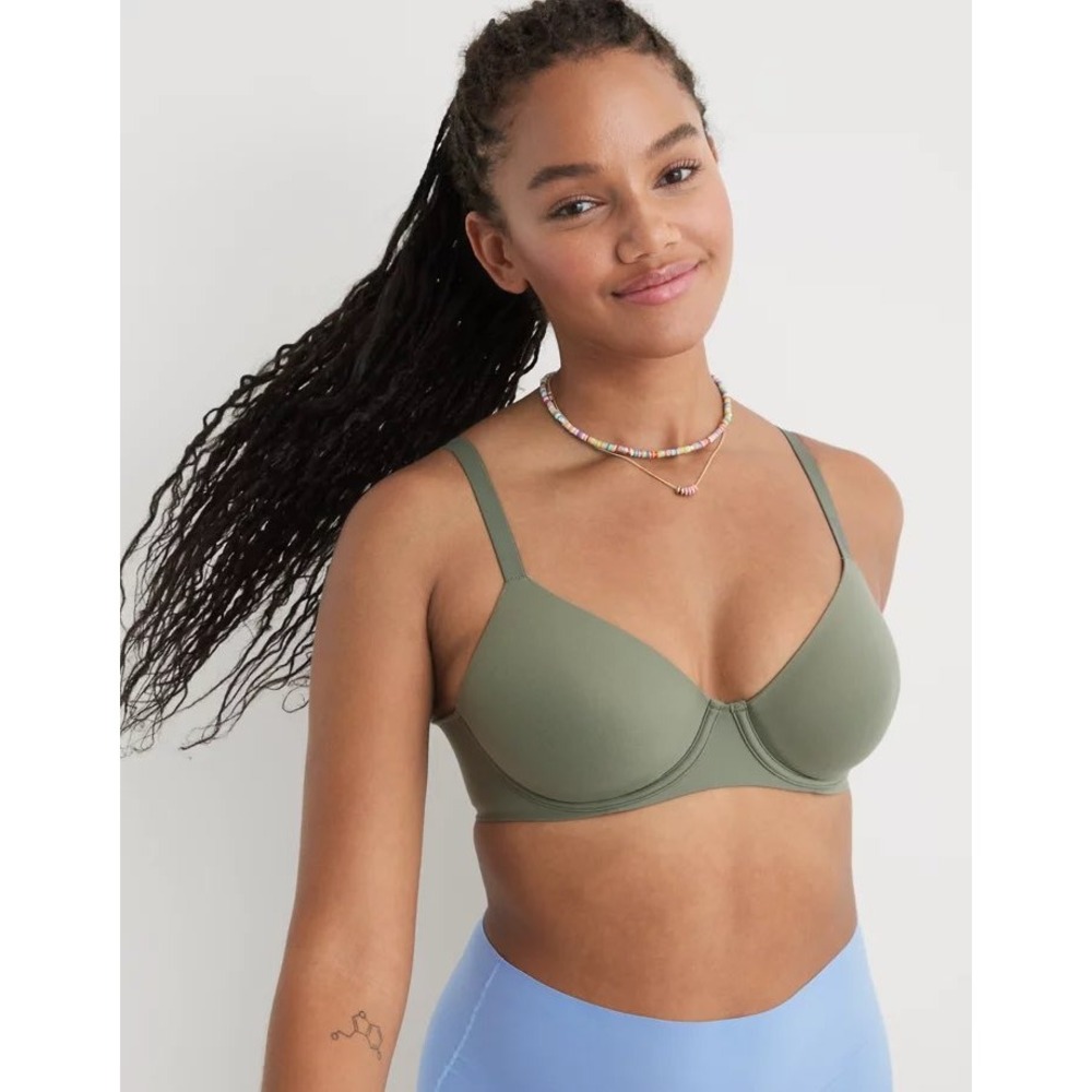 Aerie Smoothiez Full Coverage Lightly Lined Bra Olive Green 42DD